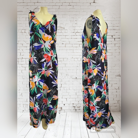 Lulus Beloved Becky Tropical Floral Maxi Dress size XL Tie Shoulder Side Slits - Picture 3 of 7